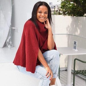 Moss Rose Garnet Sweater Turtleneck Pullover Wrap Poncho